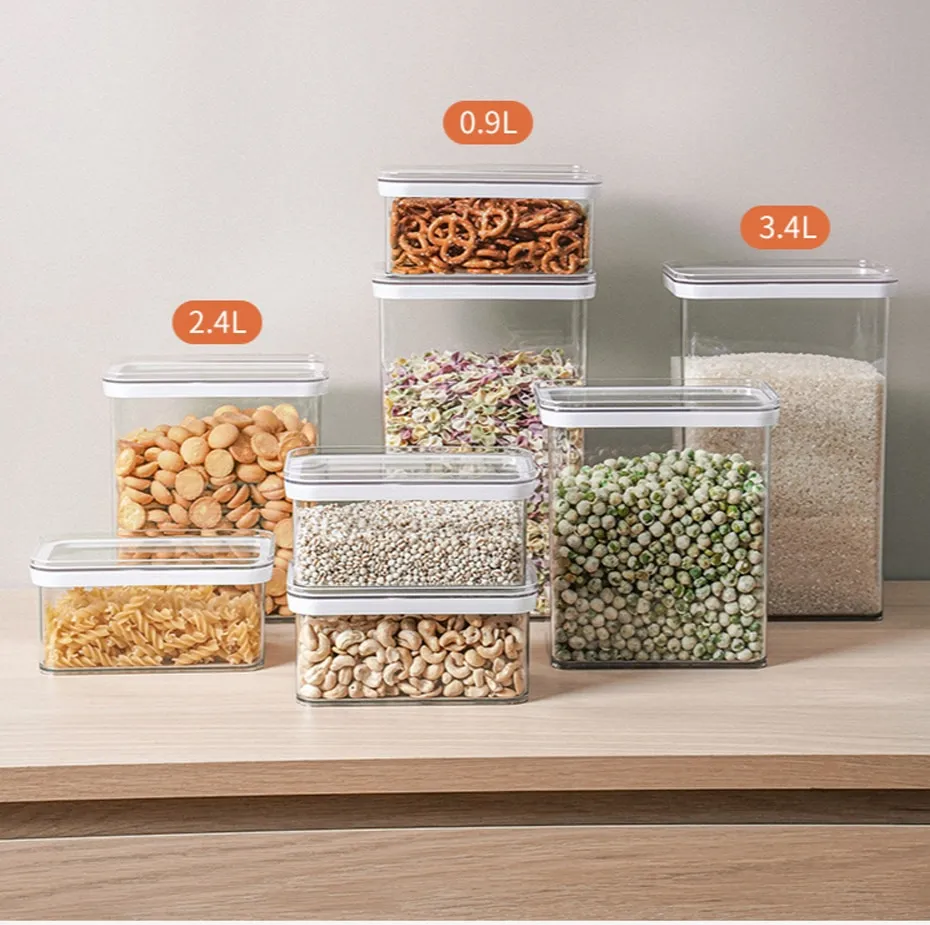 0.9L/2.4L/3.4L Plastic Storage Box Transparent Food Container Jars for Bulk  Cereals Sugar Case Kitchen Organizer Accessories