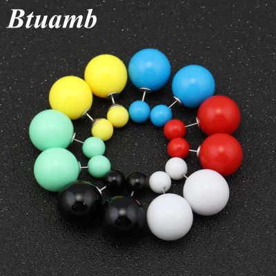 [MM75] Btuamb สไตล์ที่เรียบง่ายด้านคู่บิ๊กลูกปัดบอลต่างหูลูกอมสีคู่มุกต่างหูสตั๊ดสำหรับผู้หญิงเครื่องประดับ Bijuterias