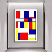 ภาพกริดภาพวาดนามธรรมโดยโปสเตอร์ผ้าใบวาดภาพ Mondrian ศิลปะบนผนังสำหรับห้องนั่งเล่น0717