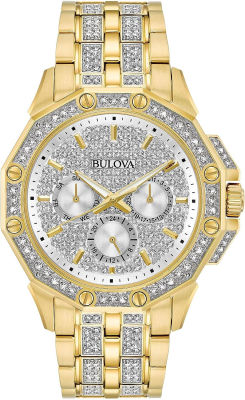 Bulova Mens Crystal Octava Watch Crystal Quartz Gold-Tone Stainless Steel Two-Tone Stainless Steel Bracelet Crystal Crystal Octava