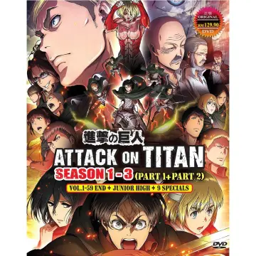 DVD Anime Attack On Titan Season 1-4 Vol.1-87 End + Junior High + 9 SP + 2  Movie