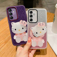 เคสโทรศัพท์ Samsung S23 Fe S23 ultra S23+ แฟชั่นน่ารักลูกแมวกระจกแต่งหน้าดีไซน์เลื่อมแวววาวพร้อมฟิล์มป้องกันเลนส์ใสปลอกอ่อนซิลิโคนเคส Galaxy S23fe เคสโทรศัพท์สำหรับผู้หญิง