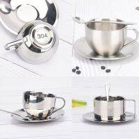 Stainless Steel Coffee Cups Set Double-deck Thermal Insulation Coffee Mug Tea Cups Set Tea Set Milk Mug with Saucer Mat Spoon