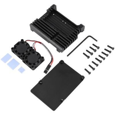 for Raspberry Pi 4 Aluminum Case with Dual Cooling Fan Metal Shell Black Enclosure for Raspberry Pi 4 Model B