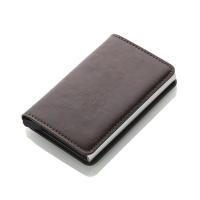 Dompet Travel ที่ใส่บัตรเครดิตสำหรับผู้ชายและผู้หญิงสำหรับเดินทางหนังม้ากระเป๋าเก็บบัตรธุรกิจอลูมิเนียม Rfid