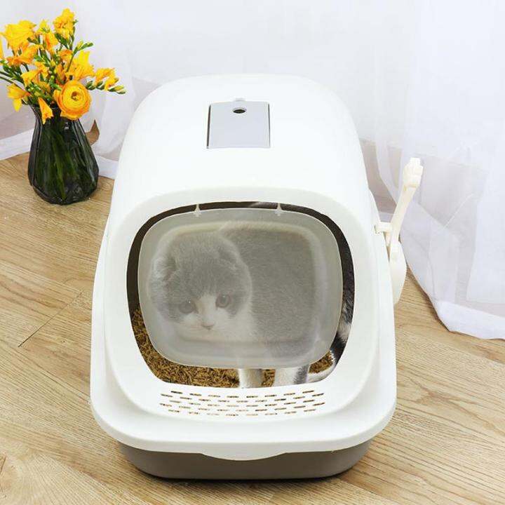Fully Enclosed Cat Litter Box Large Antispatter Drawer Top Into Cat
