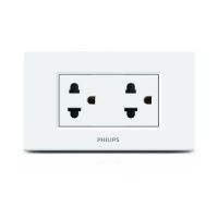 Philips Lighting Swicth &amp; Socket ฟิลลิปส์ Full Set เต้ารับไฟคู่แบบมีม่านนิรภัยกาว์ดคู่ มีม่านนิรภัย พร้อมหน้ากาก3 ช่อง รุ่น philips Leaf Style(มอก.) ครบ Set