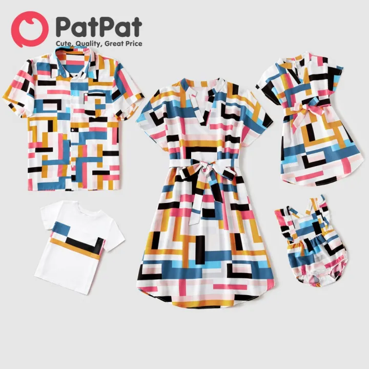 Family matching outfits Floral Allover Print Short-sleeve Collar Shirt or Halter Sleeveless Dress for Summer Vacation  CYAN-