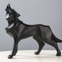 Resin Abstract Wolf Statue Nordic Geometric Animal Figurines Wolf Sculpture Crafts Home Office Shelf Desk Decoration Ornaments