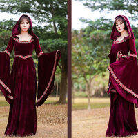 Medieval Retro Gothic Hoodie Witch Long Skirt Luxury Womens Party Dress Cosplay Vampire Halloween Adult Costume