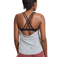 CRZ YOGA Lightweight Heather Womens Workout Tank Tops with Built in Bra Flowy Shirts Strappy Open Back Activewear