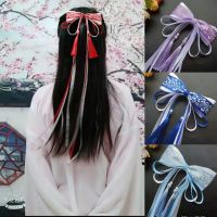 Chinese White and Blue Ribbon Tassel Hairpin Hair Clip for Women Girl Ancient Style Hanfu Hair Pins Cosplay Hair Accessories