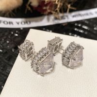 Trendy Luxury Dazzling Square AAA Cubic Zirconia Earrings Silver 925 Ear Stud Elegant Classicjewelry 2023 New ArrivalTH