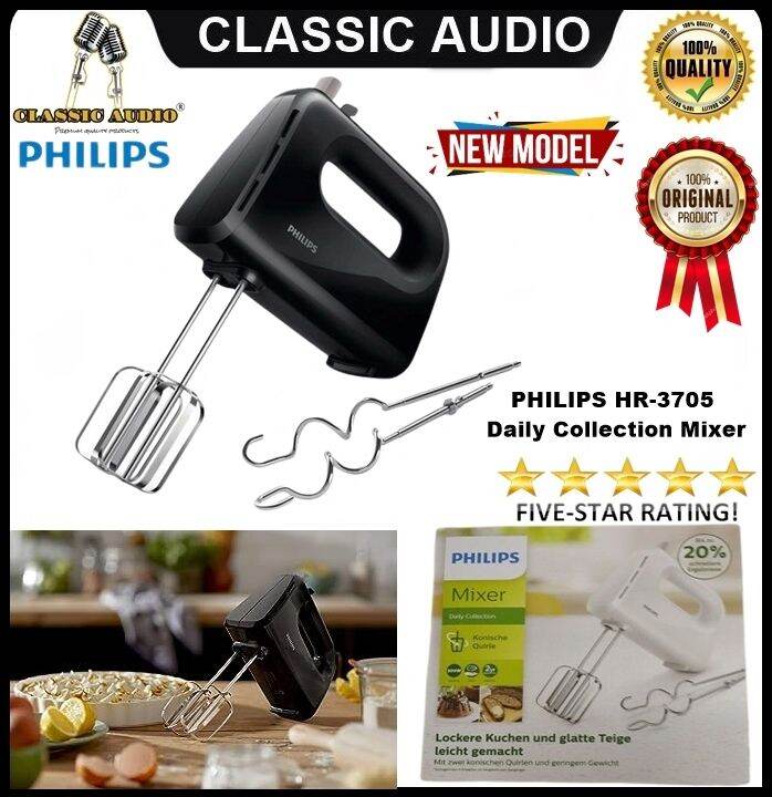 Batteur Sur Socle Philips HR 3705/00 - Moteur 300W, 5 Vitesses + Turbo, Fouet Et Crochet Inox - 10