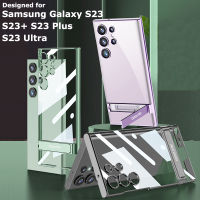 YIQIAN สำหรับ Samsung Galaxy S23 เคสโทรศัพท์ใสบางเฉียบพร้อมขาตั้ง ฝาครอบด้านหลังพีซีโปร่งใสสูงพร้อมกล้องป้องกันกล้อง เคสโทรศัพท์ Galaxy S23