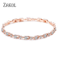 ZAKOL Exquisite Oval Zirconia Crystal Leaf Bracelet Bangles Shiny Rose Gold Color CZ Zircon Stone Jewelry For Girl Women FSBP134