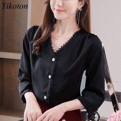 ❐ Fashion Up Silk Shirt V Neck Blouse Sleeves Female Loose Shirts