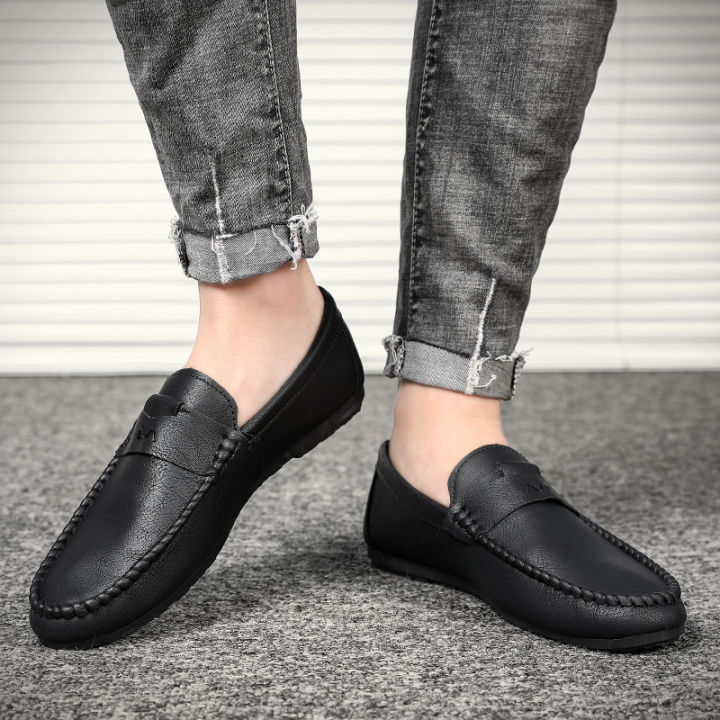shoesssss-2020-ใหม่ผู้ชายโลฟเฟอร์หนังนิ่มรองเท้าขับรถระบายอากาศใบบนรองเท้าผู้ชาย-สีดำ-สีน้ำตาล