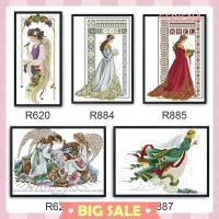 RIE Stamped Cross Stitch Kits 14CT Angels Pre-Printed Fabric DIY Embroidery Set