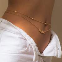 Women for Jewelry Body Necklaces Link Waist Bikini Fashion Chain Belly Beads Butterfly Layer Double Sexy