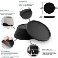 New Non-slip Silicone Drinking Coaster Set Holder Cup Coaster Mat Set Round Coffeee Cup Mat Set Black Tabletop for Home Office