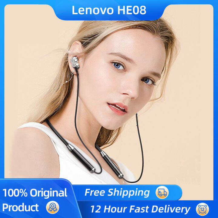 Lenovo HE08 BT 5.0 Neckband Wireless Headphone W/Dual Dynamic + 4 ...