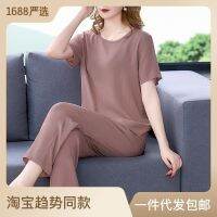 ✤﹍ Cotton silk suit womens summer short-sleeved large size nine-point outerwear casual pajamas two-piece