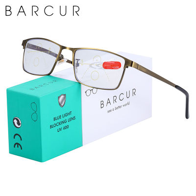 BARCUR Quality Progressive Mens Reading Glasses Multifocal Bifocal Women Anti Blue Light Eyeglasses Prescription Eyewear