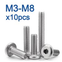 10pcs/lot 304 Stainless Steel Large Flat Hex Hexagon Socket Head Allen Screw M3 M4 M5 M6 M8 Furniture Screw Connector Joint Bolt Nails Screws Fastener