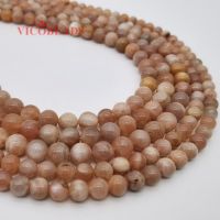 Natural Peach Moonstone Sunstone Round Loose Beads 15" Strand 6 8 10MM Pick Size For Jewelry Making Wires  Leads Adapters