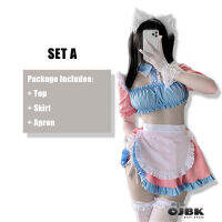 OJBK Sexy Cosplay Costumes for Female Maid Outfit Cute Cat Ear Pink Blue Top Short Skirt Uniform With Womens Exotic Dress New