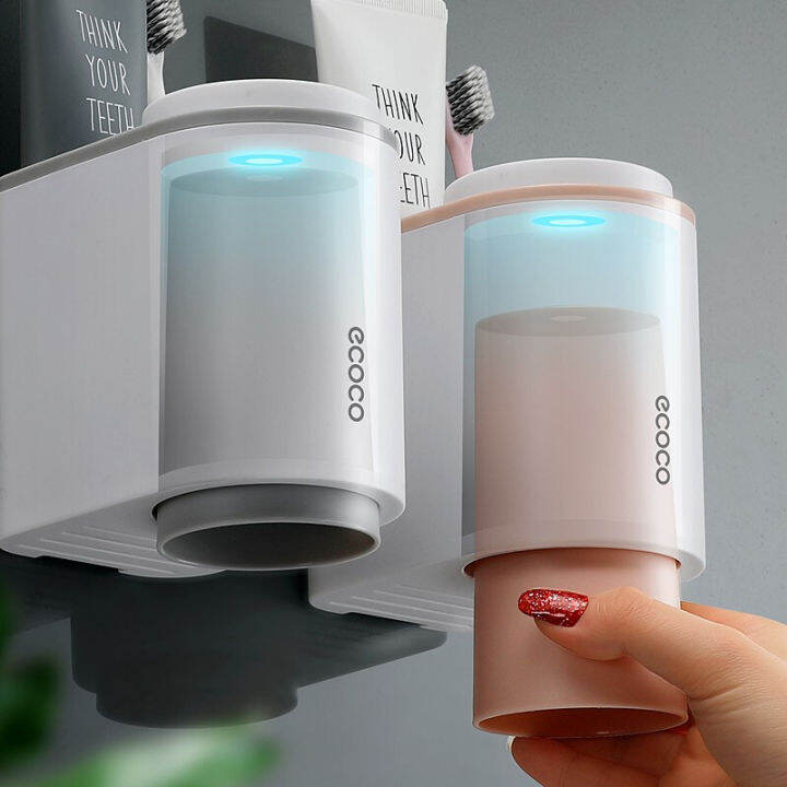 Ecoco Toothpaste Dispenser and Toothbrush Holder with Cup Set