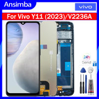 Ansimba ของแท้สำหรับ Vivo Y11 (2023)/ชิ้นส่วนจอสัมผัสแอลซีดีของเครื่องแปลงดิจิทัล V2236A พร้อมกรอบกลางสำหรับอะไหล่ Vivo Y11 2023 V2236A LCD