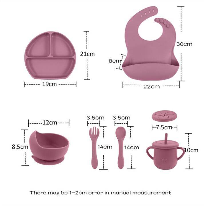 5ชิ้นจานซิลิโคนสำหรับชุดให้อาหารทารกถ้วยดูดถ้วยปากกว้างผ้ากันเปื้อนช้อนส้อมไอเท็มสำหรับเด็กปลอดภัยอุปกรณ์ทานอาหารสำหรับเด็กจานอาหาร