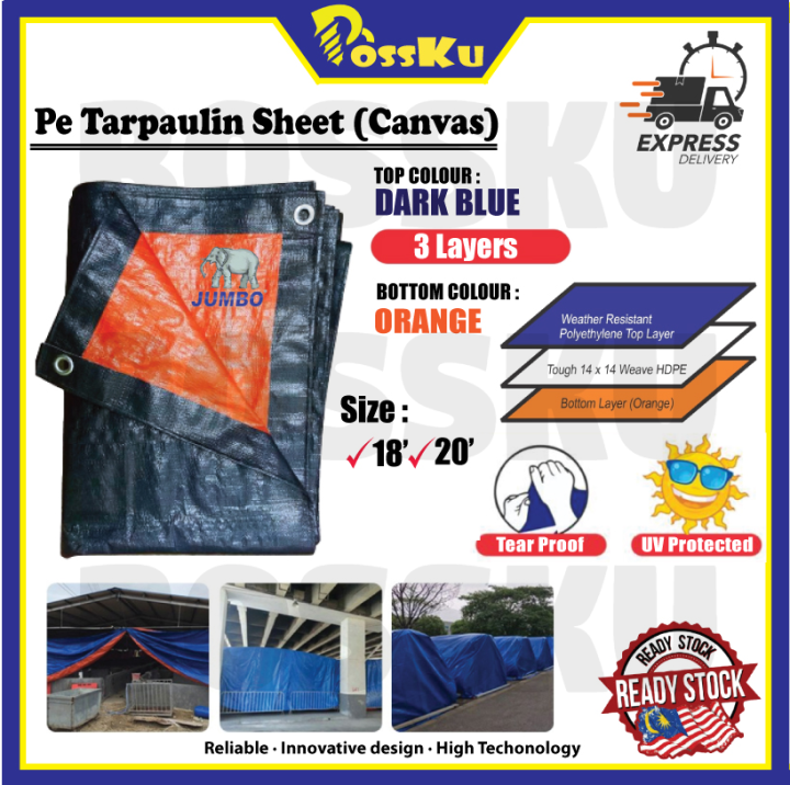 JUMBO PE Tarpaulin Sheet Canvas Waterproof 18'/20' READY STOCK Lazada