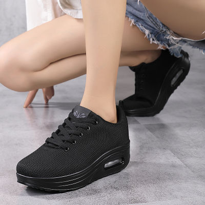 RUIDENG รองเท้าผ้าใบผู้หญิงเพื่อสุขภาพ Air cushion งานถัก น้ำหนักเบามาก ใส่ออกกำลังกาย ใส่เที่ยว ยืนนานสบาย ไซส์ 36-42 (สีดำล้วน) พร้อมส่ง