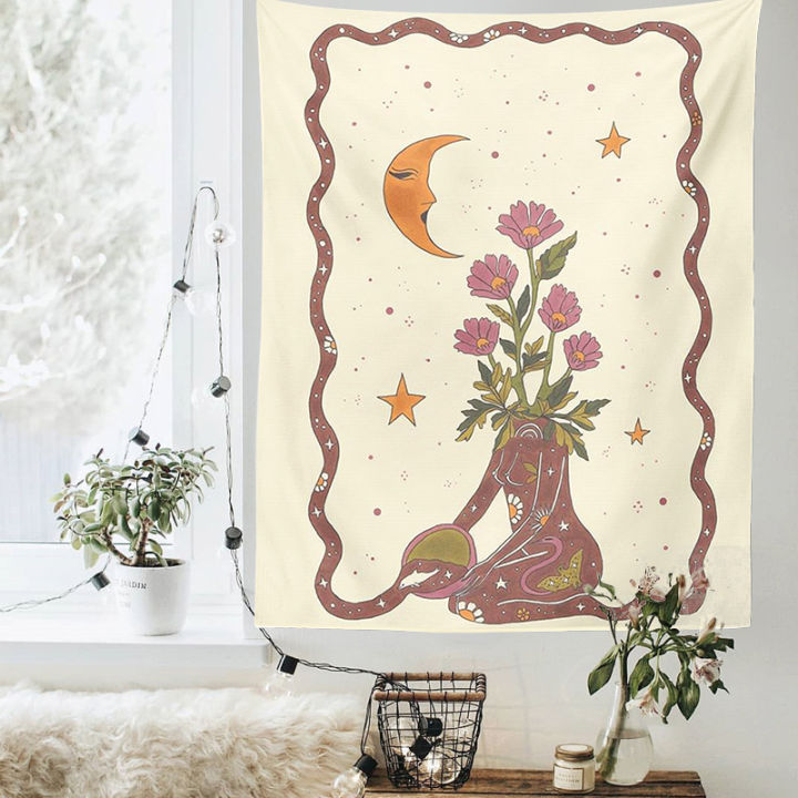 cw-tarot-card-tapestry-sun-moon-star-wall-hanging-astrology-divination-witchcraft-sun-moon-goddess-decor-plant-flower-tapestry