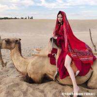 Chaka Salt Lake Travel Photo Grassland Desert Silk Scarf ริมทะเลย้อนยุคผ้าพันคอสีแดงขนาดใหญ่ผ้าคลุมไหล่ผู้หญิงใช้ได้สองแบบ ~