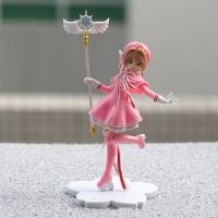 โมเดลหุ่นแอ็กชันสำหรับชุดคอสเพลย์card Captor SAKURA สีชมพูน่ารักของตกแต่งเค้กรถโมเดลฟิกเกอร์ PVC ไม้กายสิทธิ์ของขวัญเป็นของเล่นสำหรับเด็กผู้หญิง