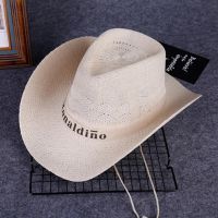 Outdoor Fashion Warp Satin Letter Embroidery Straw Western Cowboy Sun Hat Mens Summer Shade Travel Dome Adjustable Jazz Cap H43