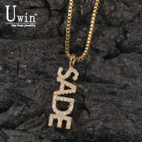 Uwin Name Necklace Mini Letters Vertical Custom Personalized Necklace Box Chain Cubic Zirconia Fashion Hiphop Jewelry