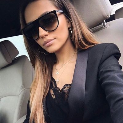 2022 New Fashion Sunglasses Women Vintage Retro Flat Top Oversized Sun Glasses Square Pilot Luxury Designer Large Black Shades