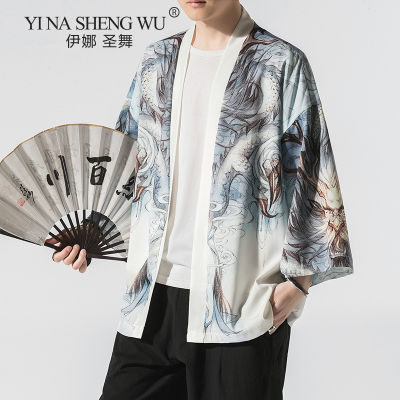 Lelaki Jepun Musim Panas Pendek Lengan Pendek Nipis เสื้อกิโมโนคาร์ดิแกนสไตล์ซามูไรแบบ Tradisional Pakaian Streetwear Yukata Haori Kimatas