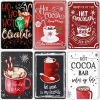 Christmas Hot Chocolate Bar ป้ายตกแต่งโลหะ Farmhouse ป้ายดีบุกน่ารัก Vintage Retro Novelty Cafe Store