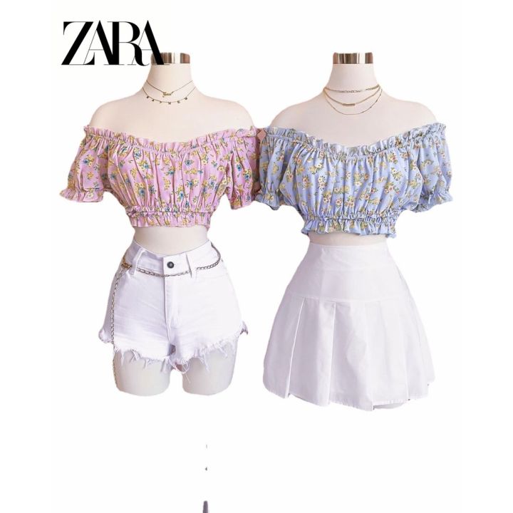 zara-เสื้อแขนสั้น-ผ้าชีฟอง-ลายดอกไม้-แฟชั่น-สําหรับผู้หญิง