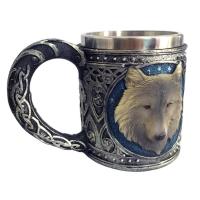 Wolf Head Coffee Mugs Metal Cup Double-Wall Heat-Insulated Coffee Mugs Stainless Steel Mugs for Halloween Gifts and Kitchen Decors noble