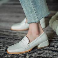 ZAZA 2021ใหม่ผู้หญิงรองเท้าส้นสูงแฟชั่นเกาหลีสแควร์ Toe Soft Loafers รองเท้าหนังสีดำสำหรับผู้หญิงสำหรับ Office