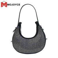 MOJOYCE กระเป๋าถือผู้หญิง Diamond Rhinestones Crescent Underarm Zipper Shoulder Bags