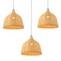 3X Rattan Lamp Pendant Light Vintage Hanging Lamp Shades E27 Living Room Dining Cafe Restaurant Hanglamp(XXS)