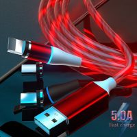 สายแม่เหล็กแสงที่ไหล LED 3A ไมโคร USB Type C,สายชาร์จเร็วข้อมูลสำหรับ Iphone. Samsung สายโทรศัพท์ USB-C